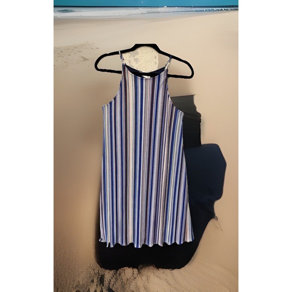 Dee Dee Dress Lightweight‎ Spaghetti Strap Striped Print Summer Dress L